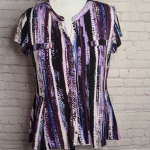 Dana Buchman Purple Blue Button Down Peplum Blouse Size Large